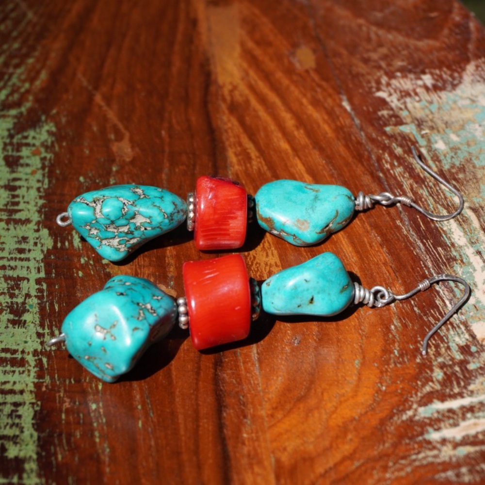 Red Coral / Turquoise Bracelet and Earring Set - Picture 15 of 16